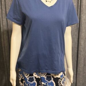 Women's Short Sleeve V-Neck T-Shirt Lands End Medium Petite Periwinkle Blue